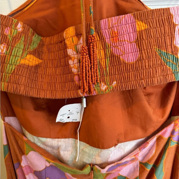 NEW CAROLINE CONSTAS linen halter maxi blend USS floral cut out beaded vacation - Picture 6 of 8